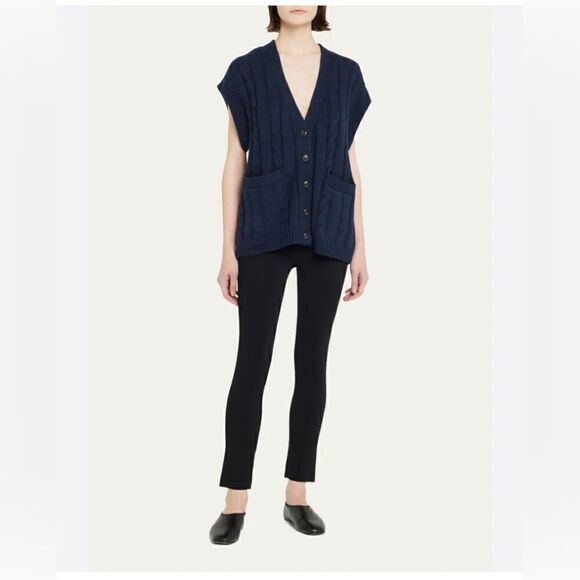 NSF Ginny chunky cable knit sweater vest with distressing in navy. NWT Large - Picture 1 of 8
